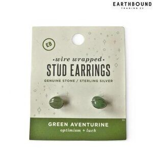EARTHBOUND Sterling Silver Wire-wrap Genuine Green Aventurine Stud Earrings NWT